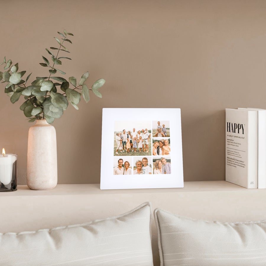 Aluminum photo frame ChromaLuxe aluminum photo frame printed with a photo collage of a family