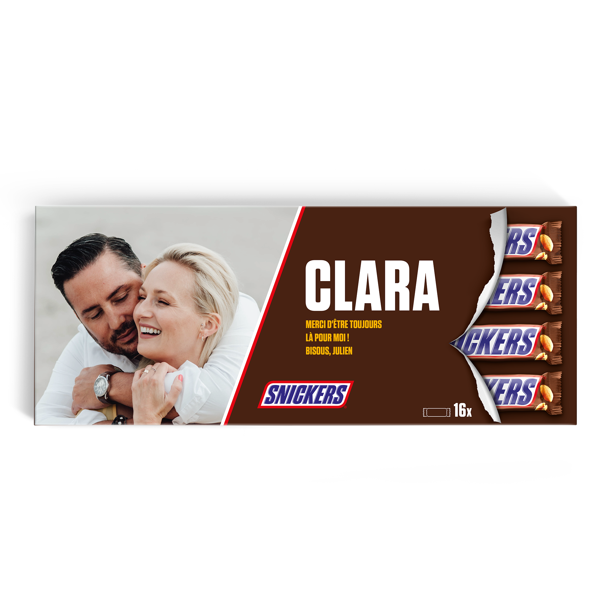 Méga Snickers personnalisé imprimé avec photo et nom Clara