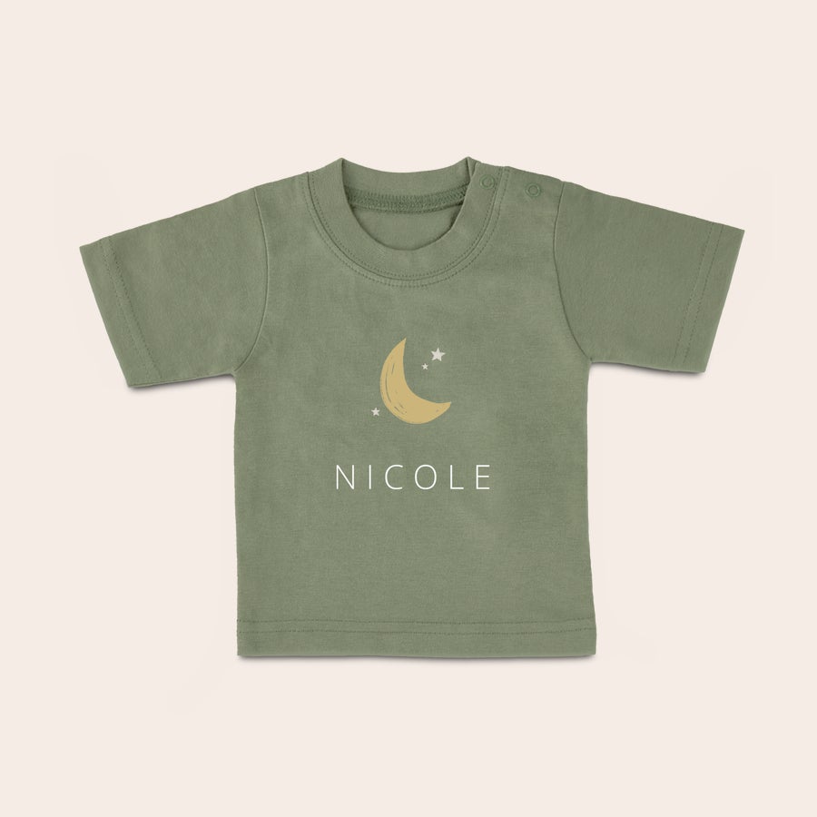 Maglietta del bambino Maglietta personalizzata neonato verde con luna e stelle stampate e il nome Nicole