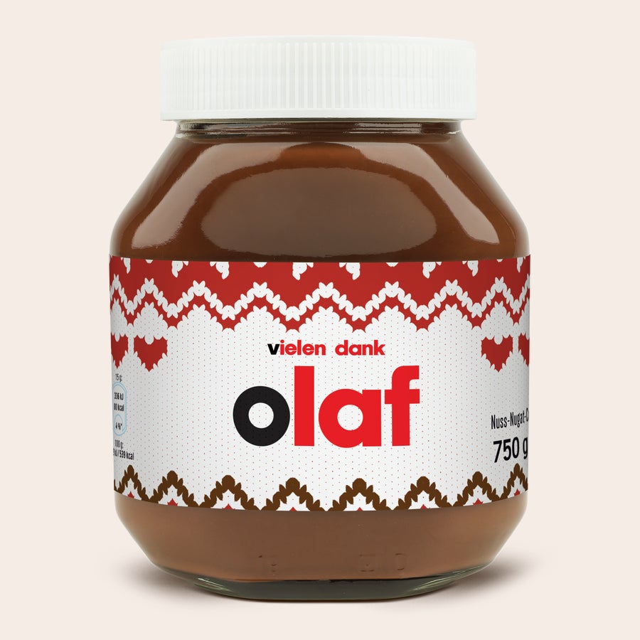 Personalisiertes nutella®-Glas Personalisiertes nutella® Glas (750 g) mit Etikett im Strickmusterdesign, bedruckt mit
