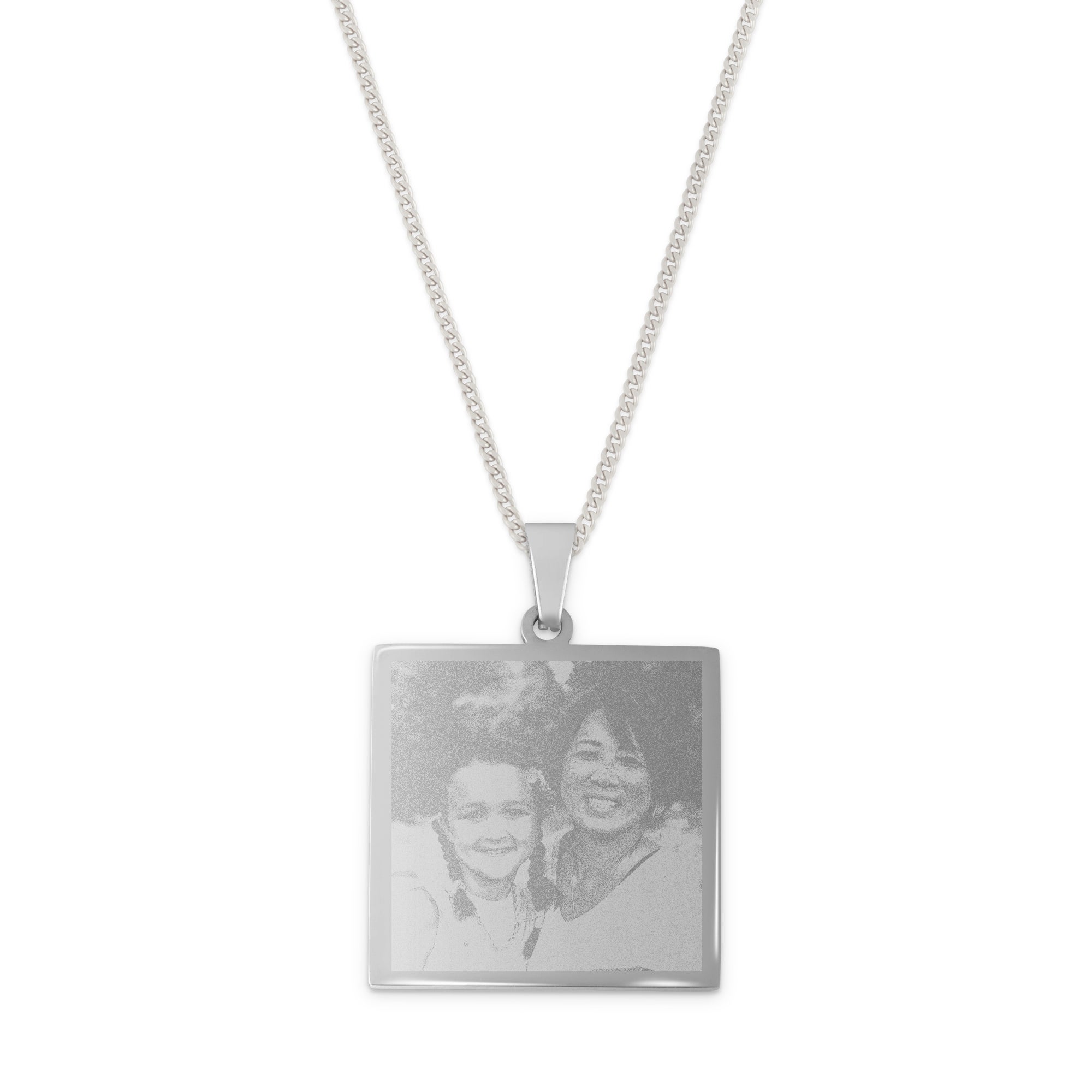 Necklace square pendant with photo - silver