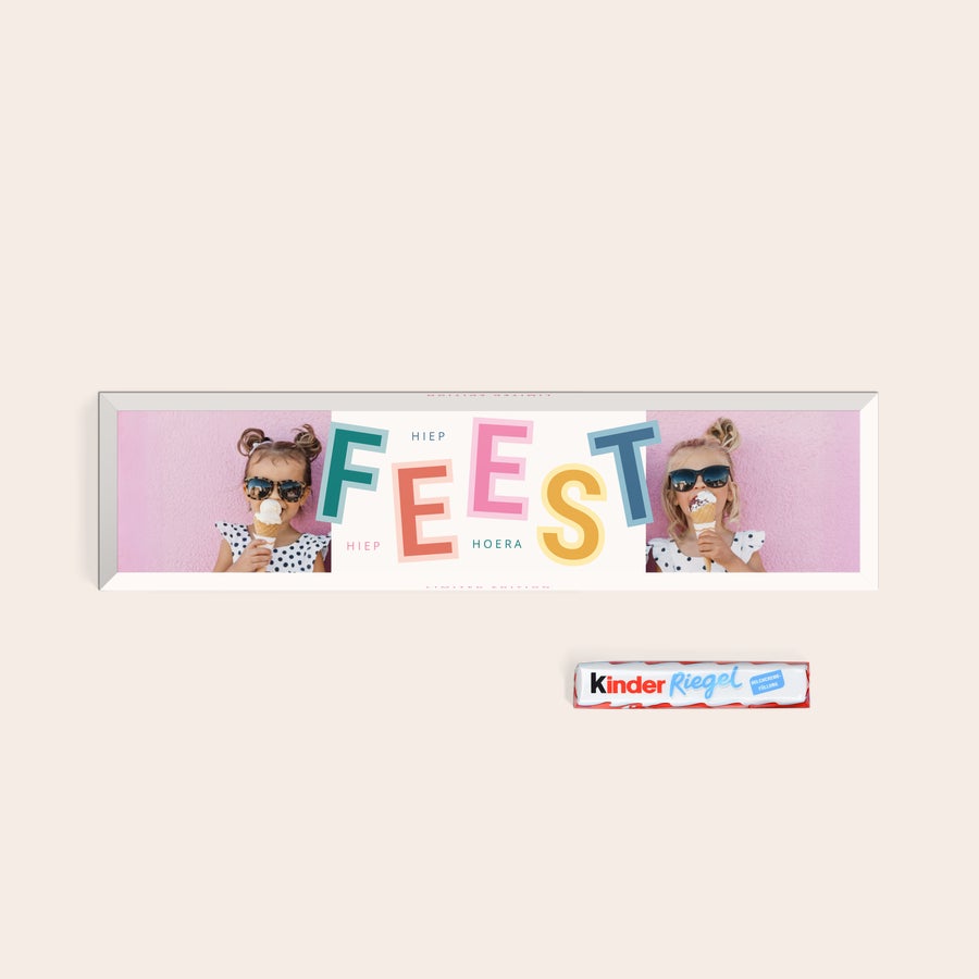 Mega kinder reep met naam Gepersonaliseerde kinder chocolade XXL met naam en foto van een meisje met ijsje.