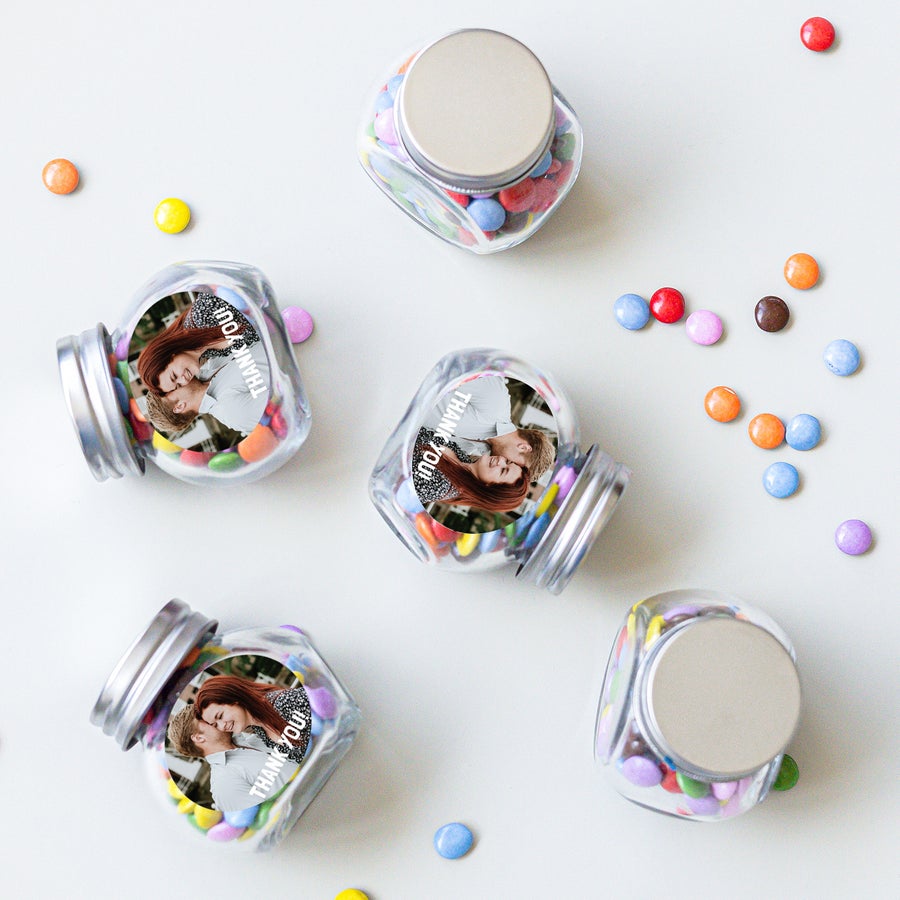 Personalised Mini Glass Jar Favours with Chocolates Personalised Mini Glass Jar Favours with Chocolates
