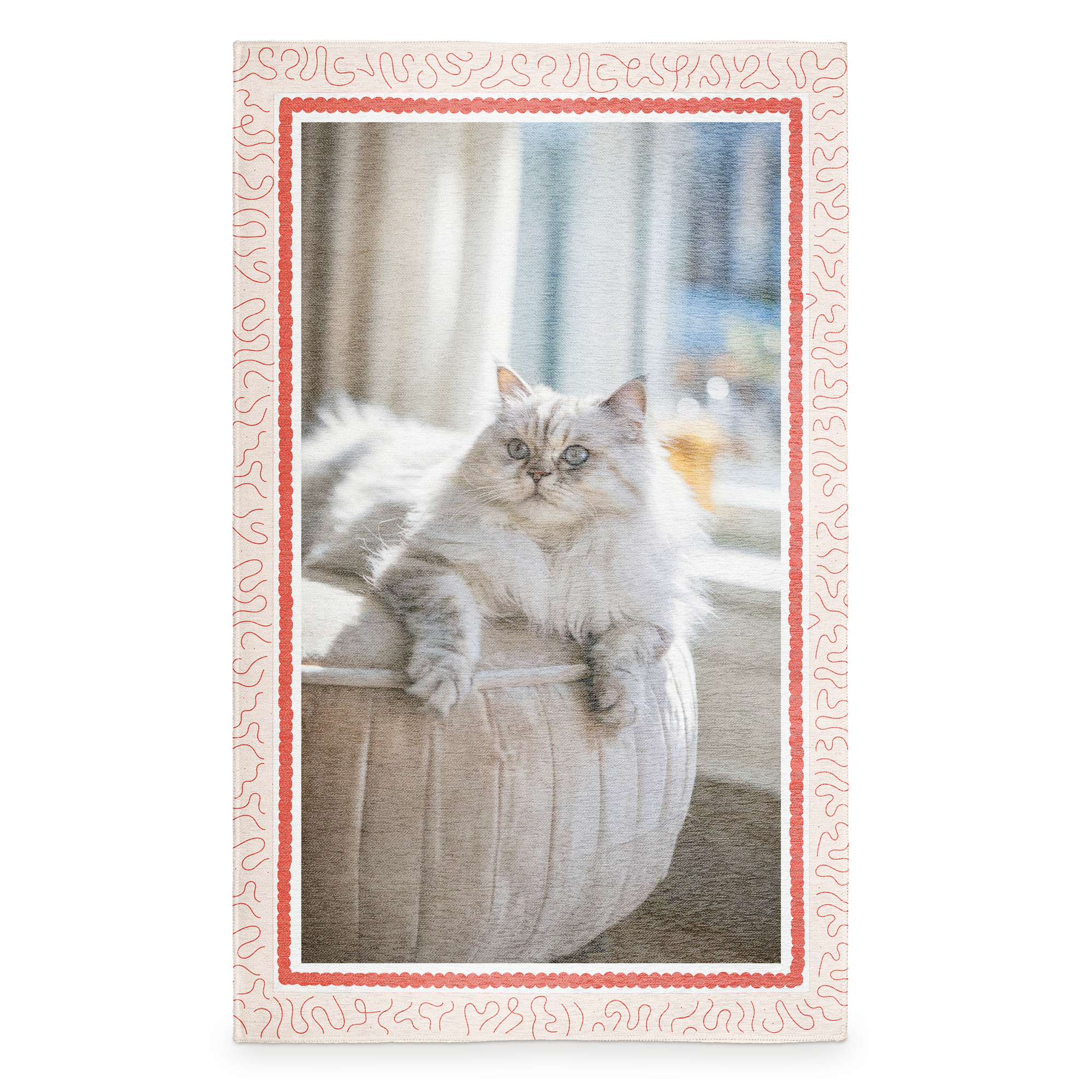 Personalisierter Teppich bedruckt mit dem Foto einer Katze, um eine Lieblingserinnerung in ein gemütliches Highlight für Boden zu verwandeln