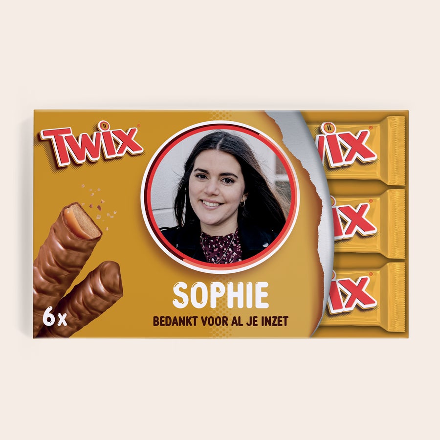 Barra de chocolate personalizada Twix Caixa de presente Twix personalizada com foto impressa, nome Sophie e mensagem
