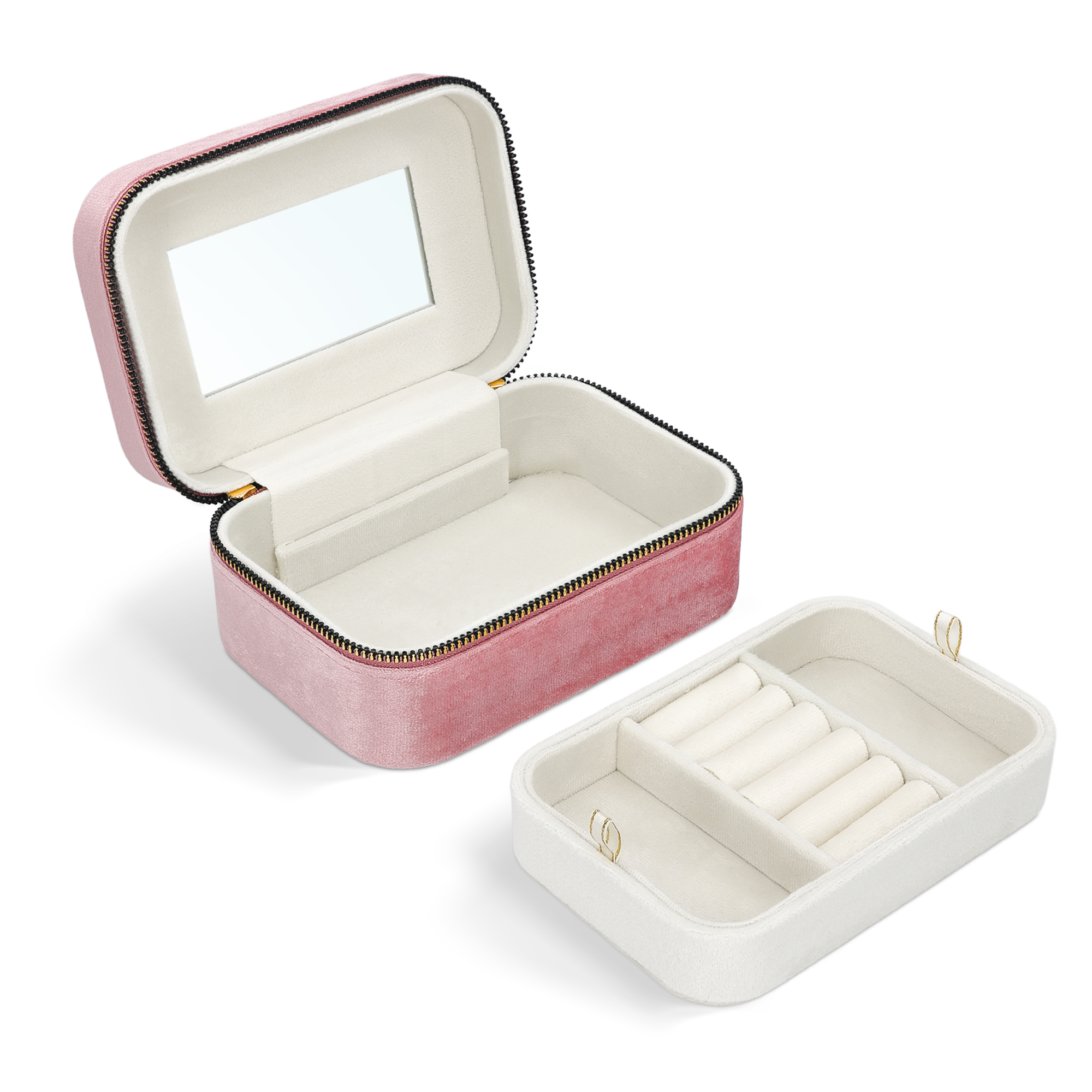 Personligt smyckeskrin - Rektangulär - Rosa med invändig spegel och uttagbar insats för egen design.