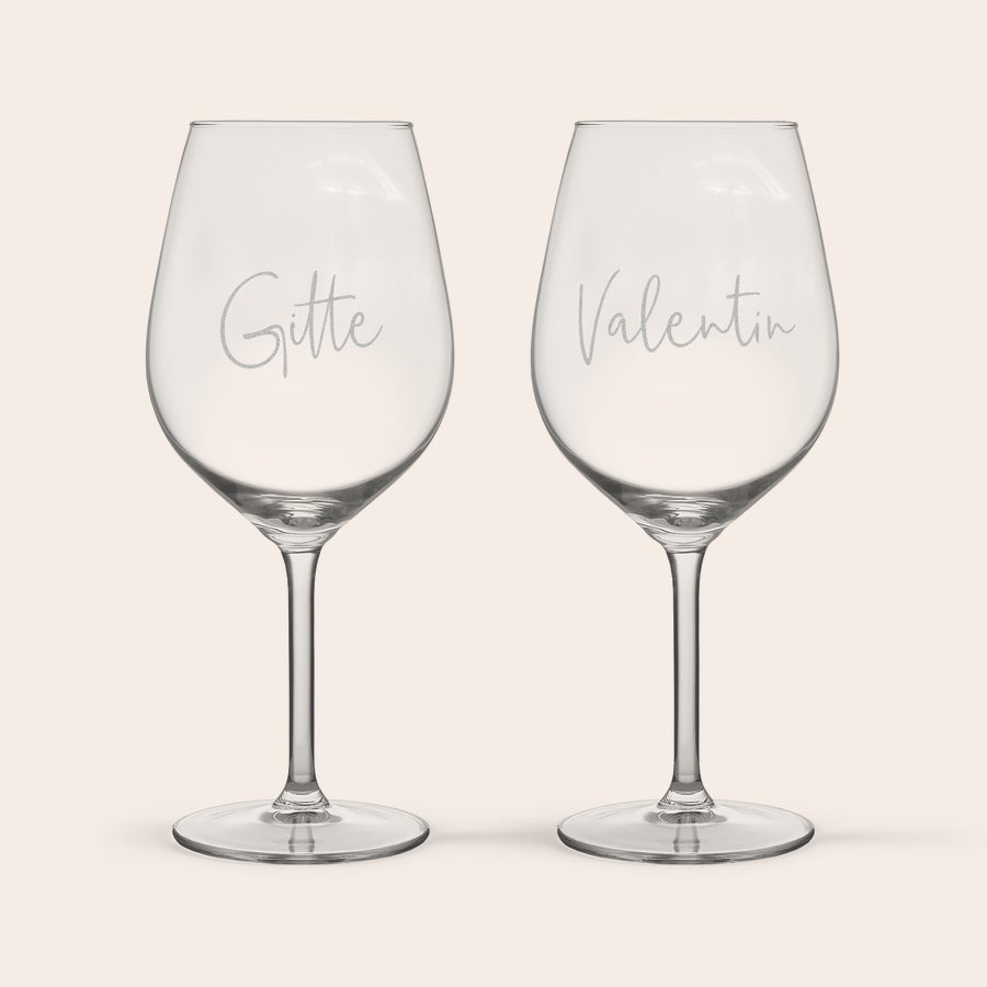Aperol Spritz glas med gravering To Aperol Spritz glas, indgraveret med navnene Gitte og Valentin