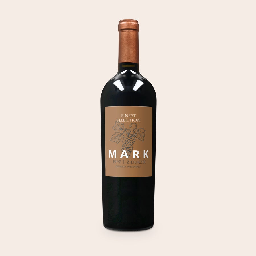 Wijn met bedrukt etiket - Salentein - Primus Malbec Salentein Primus Malbec wijn met gepersonaliseerd etiket, bedrukt met de naam MARK, het jaartal 1997 en de tekst ZIERIKZEE