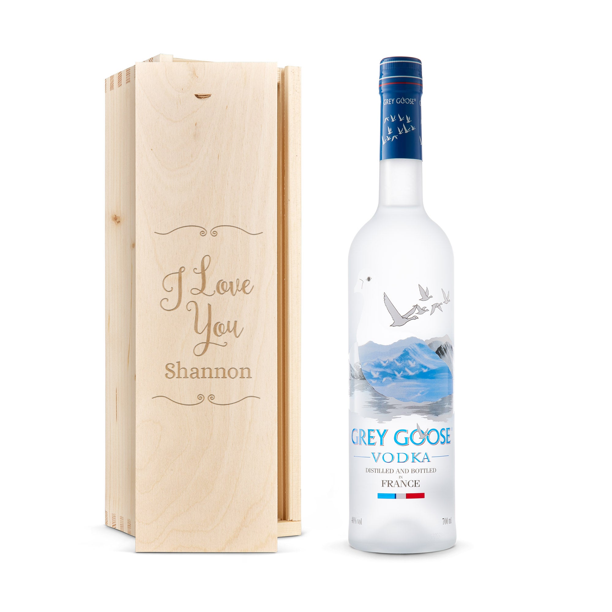 Personalised vodka gift - Grey Goose - Engraved wooden case