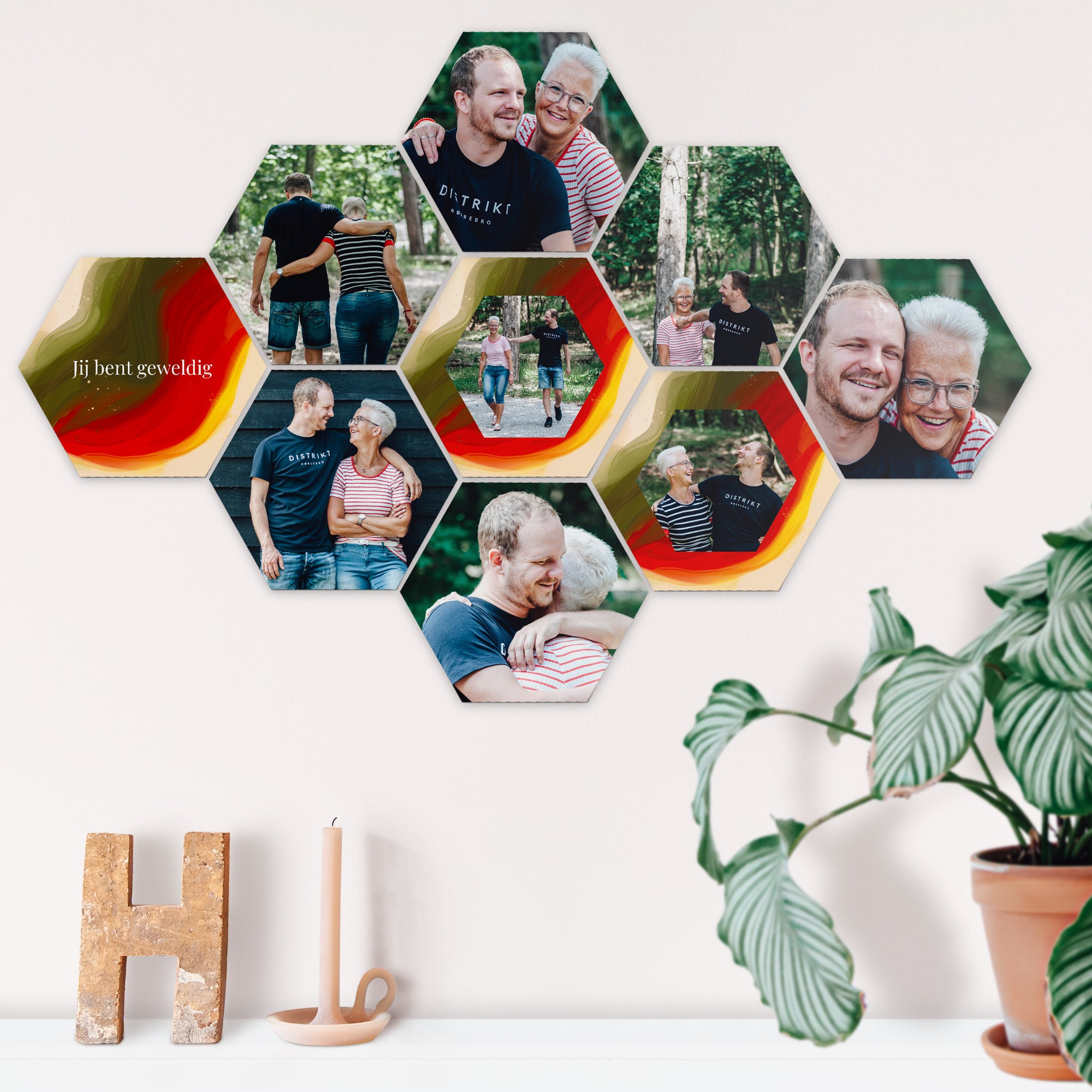 Wandpanelen met foto of naam - Hexagon - 9 stuks