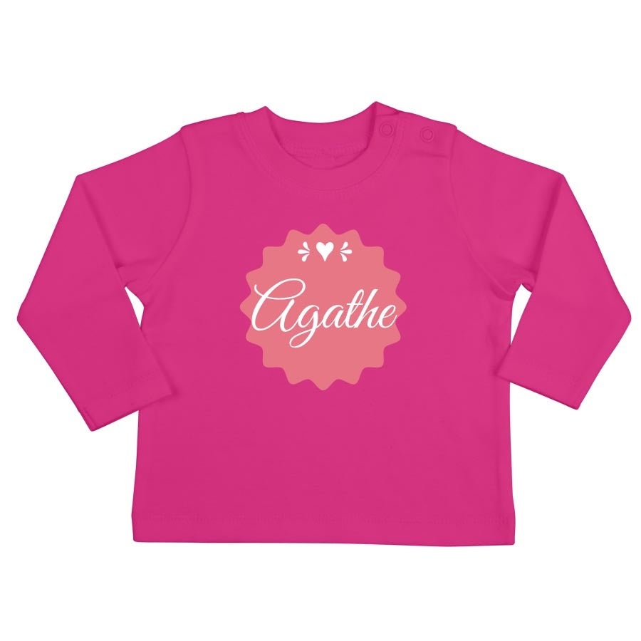 T-shirt bébé personnalisé - Manches longues - Fuchsia - 62/68