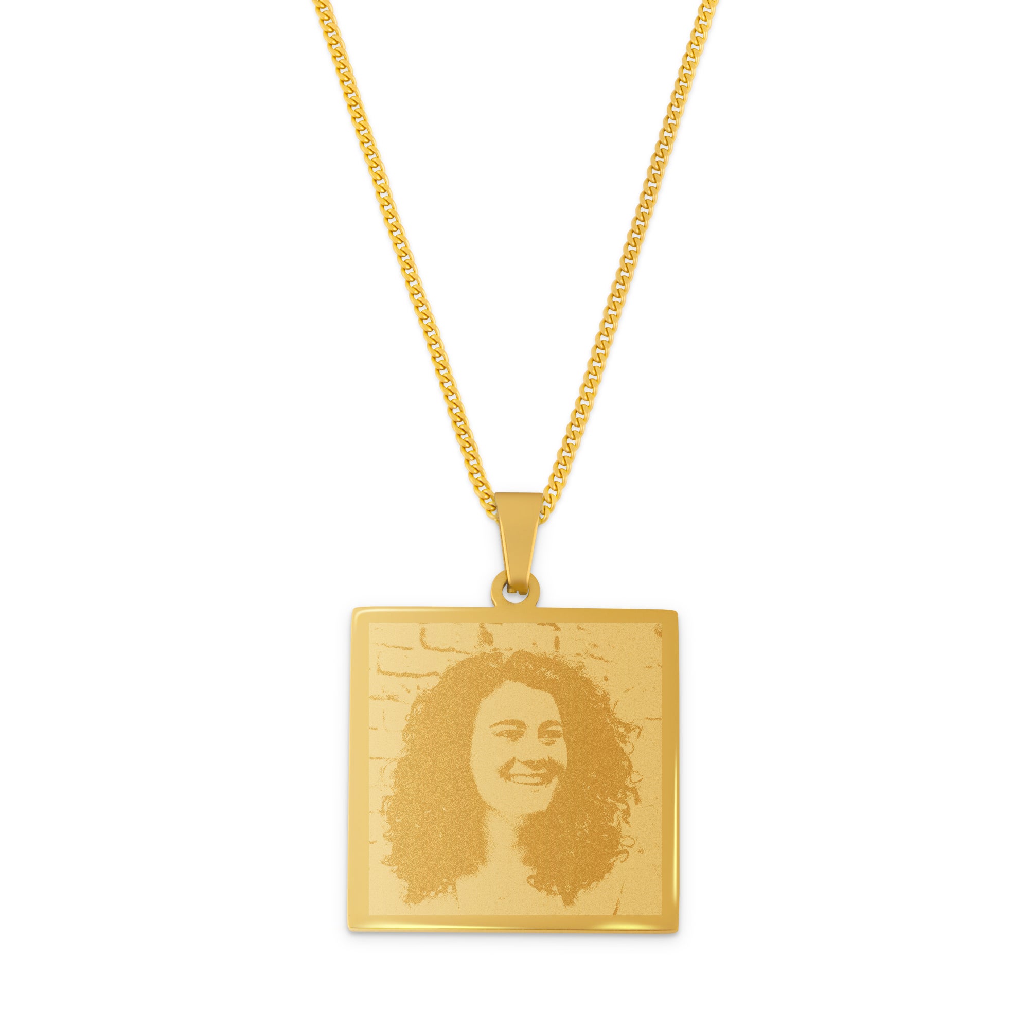 Chain square pendant with photo - gold