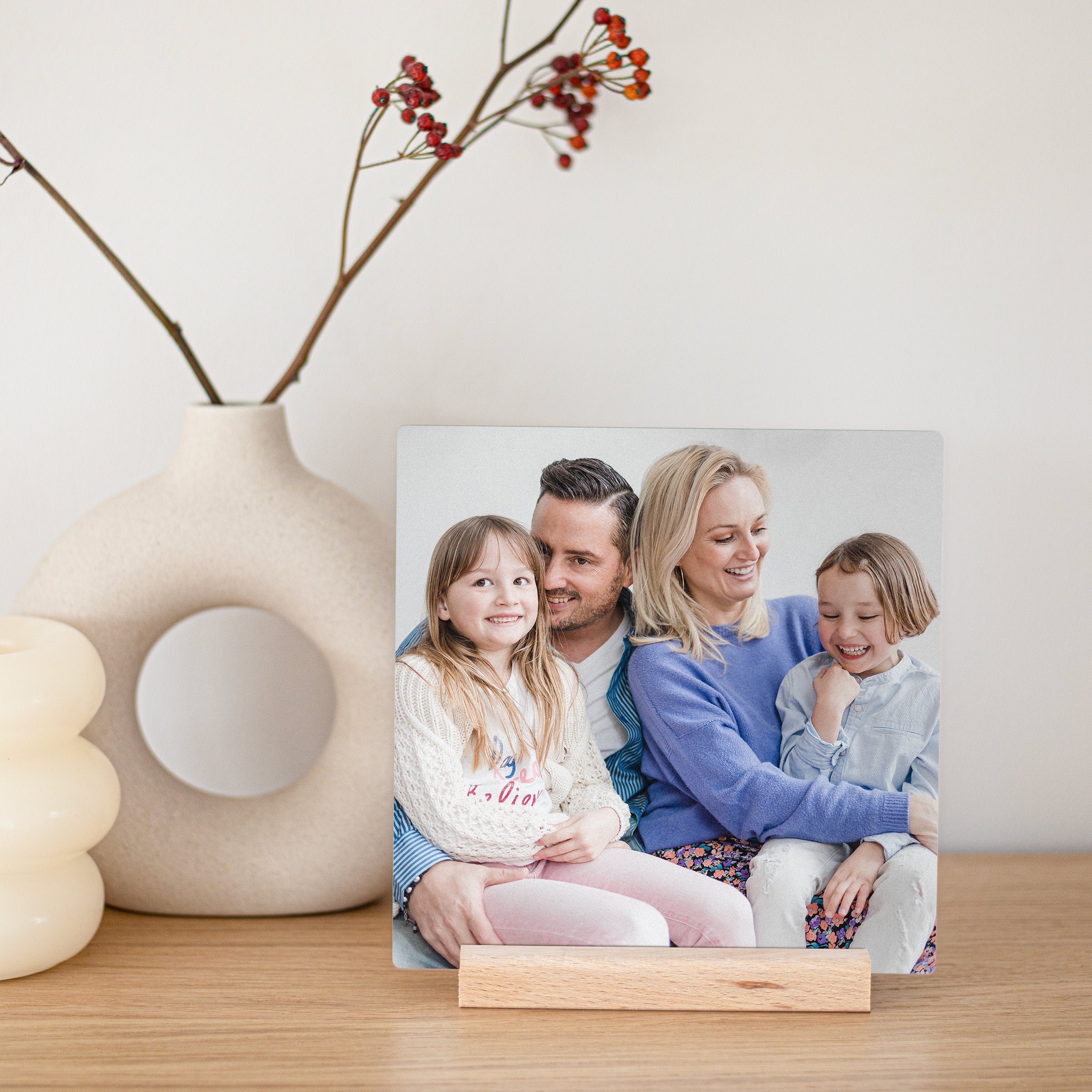 Houten fototegel met houder bedrukken - Vierkant Houten fototegel met houder bedrukken - Vierkant