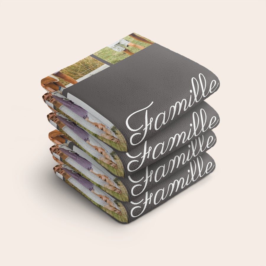 Set de serviettes personnalisées Essuie-Mains - Serviette invité - 30x50 - 4 pièces, personnalisés avec une photo et le texte Famille.