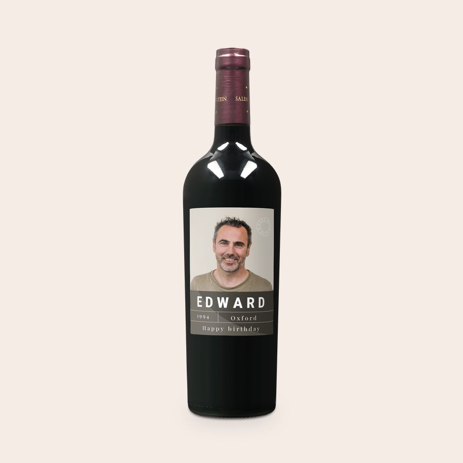 Salentein Merlot Personalizzato Regala una bottiglia di Salentein Merlot con etichetta personalizzata stampata con foto testo nome Edward e data 1994