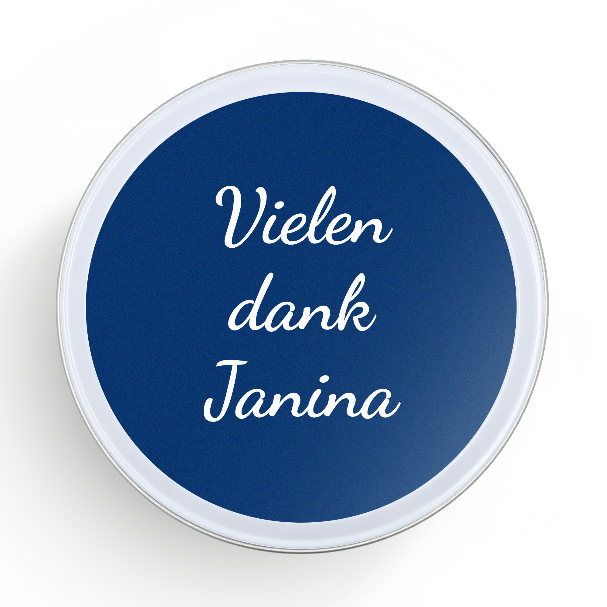 Stroopwafels in personalisierter Dose – Rund, blau mit Text 