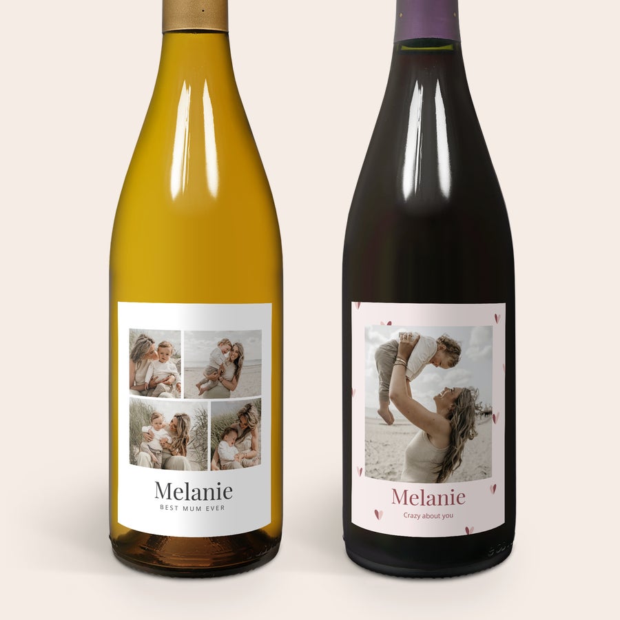 Salentein Pinot Noir & Chardonnay Personalizzato Due bottiglie di vino salentino con etichette personalizzate con foto e il nome Melanie