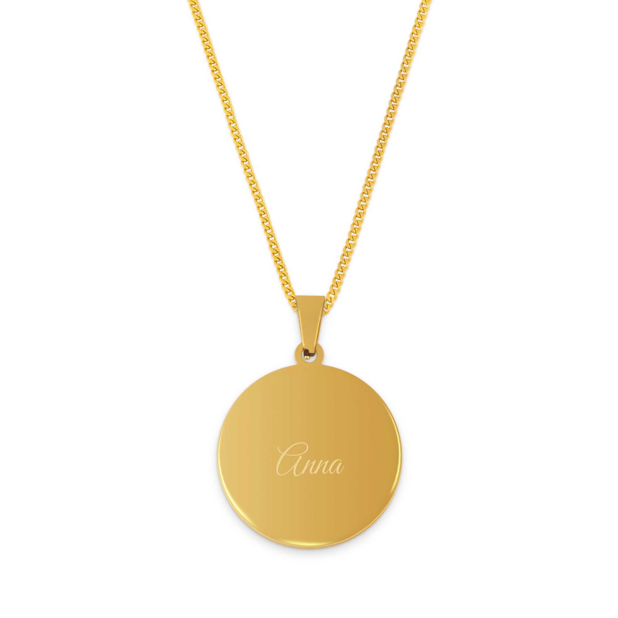 Necklace round pendant with text - Gold