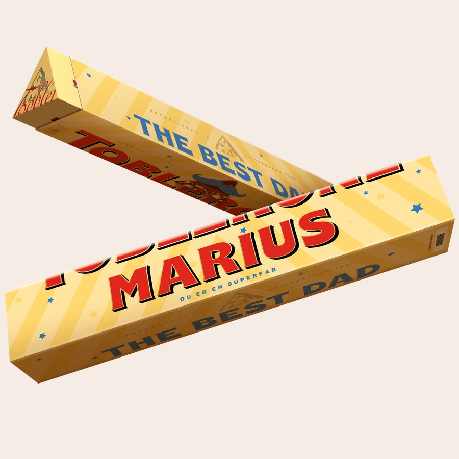 Toblerone med navn - Fars Dag Personlig Toblerone chokolade til far med navnet Marius og teksten Du er en Superf</p></code>