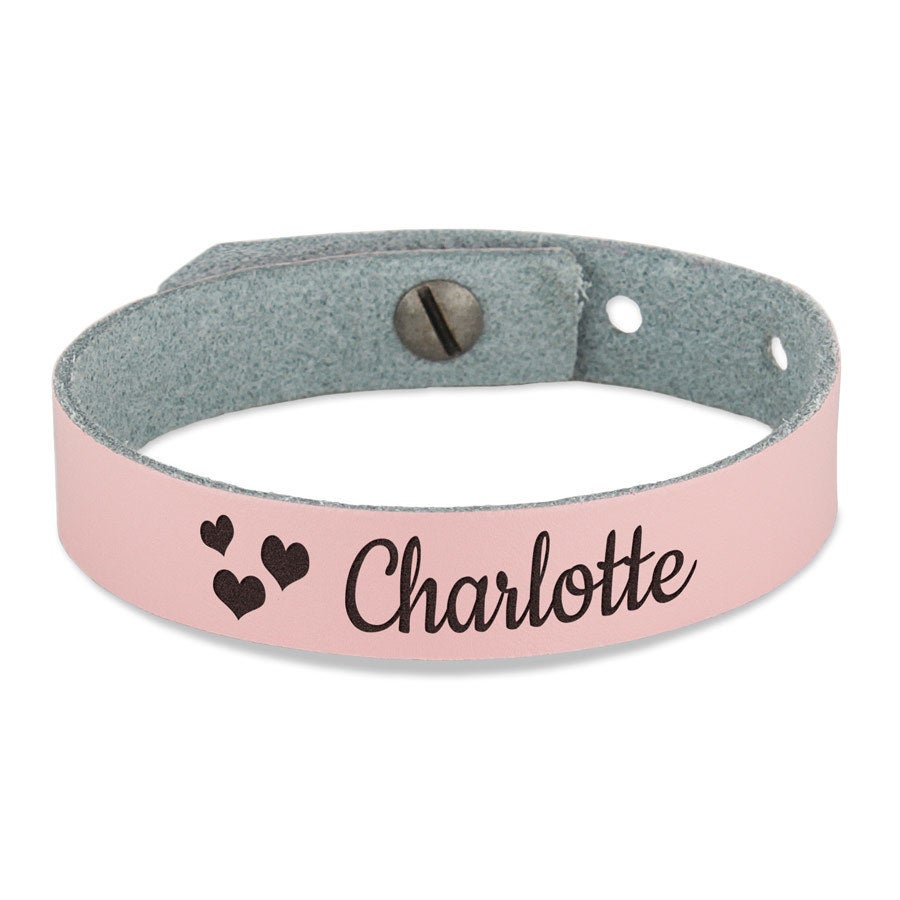 Bracelet prénom fille - cuir rose