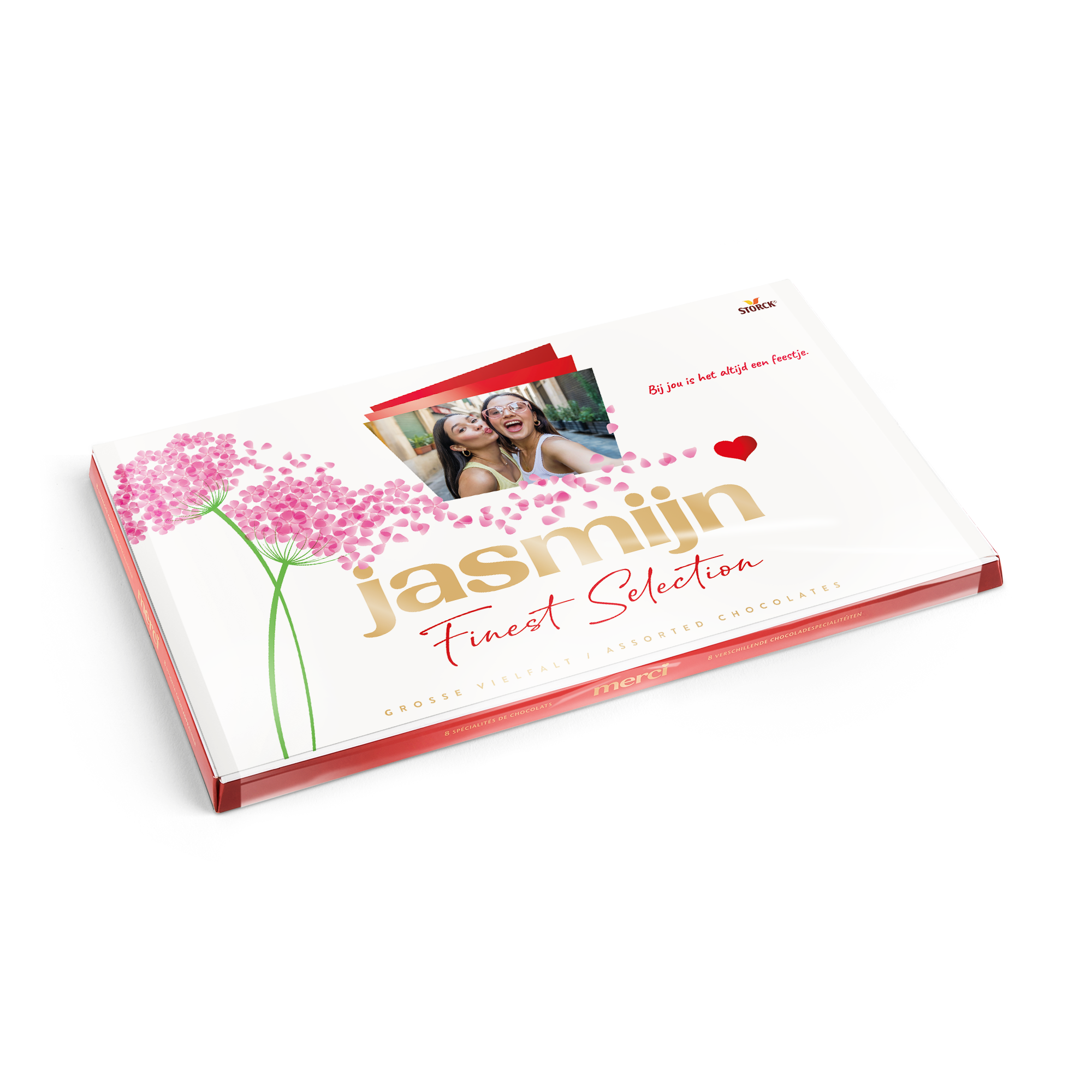 Merci Finest Selection chocolade mix met gepersonaliseerde kaart - 400 gram, bedrukt met een eigen foto en de naam 