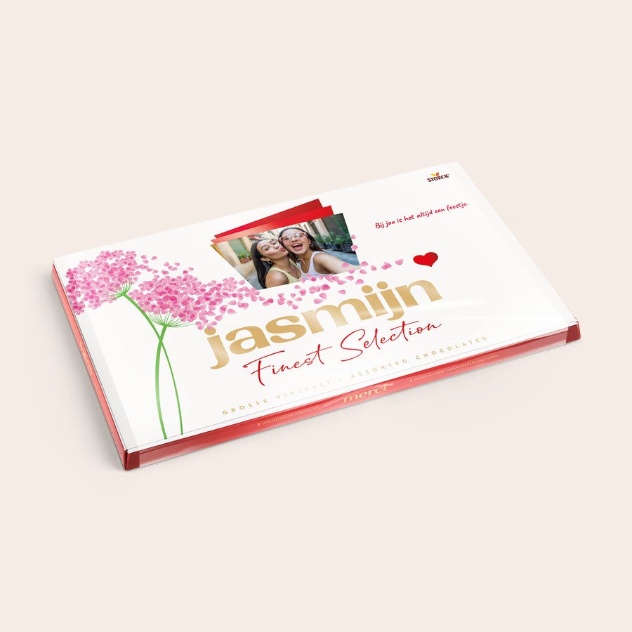 merci Finest Selection met kaart Merci Finest Selection chocolade mix met gepersonaliseerde kaart - 400 gram, bedrukt met een eigen foto en de naam