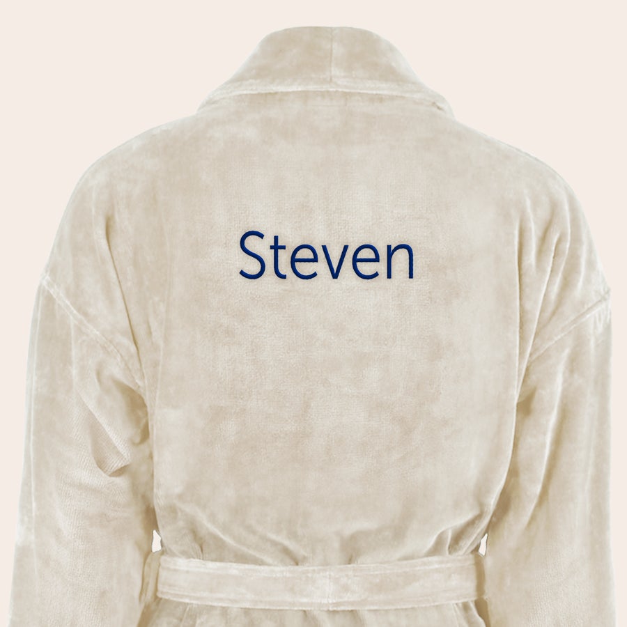 Halat de baie - Bărbați Halat de baie personalizat de lux, crem, cu numele Steven brodat pe spate
