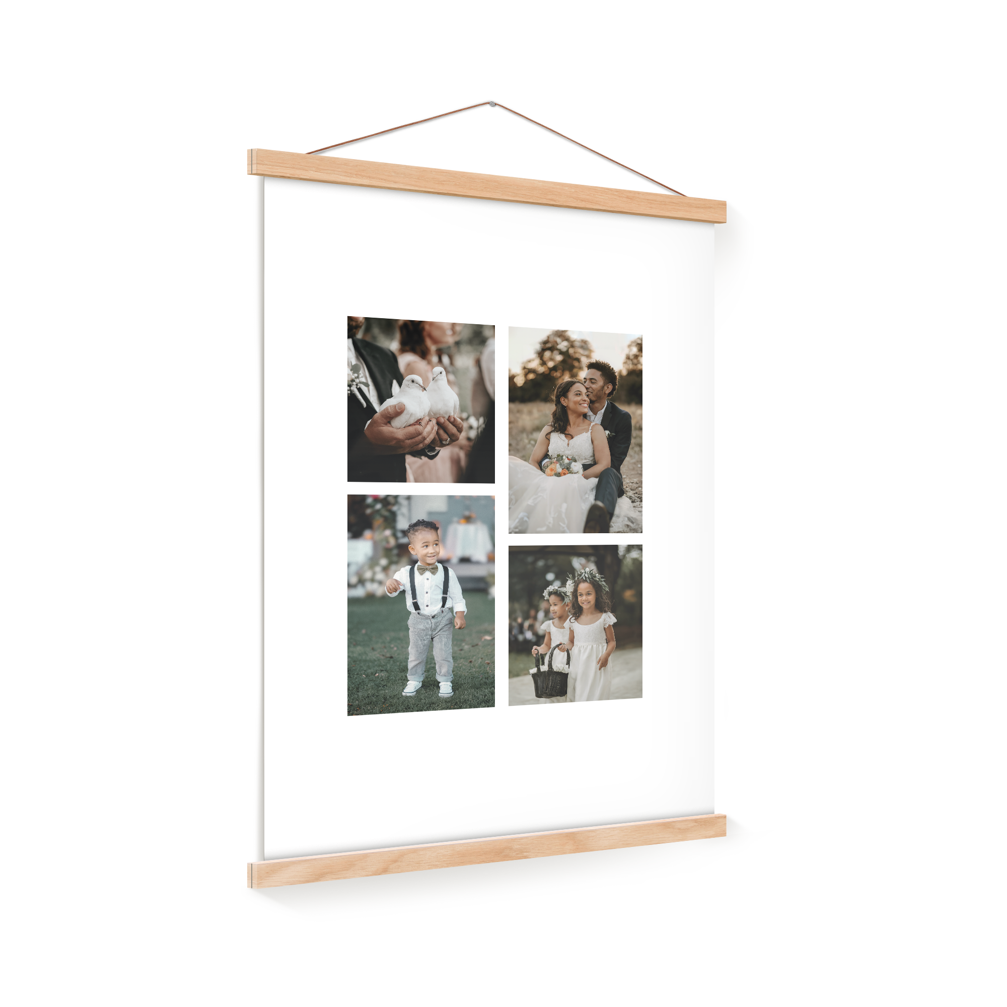 Fotoposter mit vier persönlichen Fotos und magnetischer Posterleiste aus hellem Holz zum Verewigen deiner schönsten Momenten