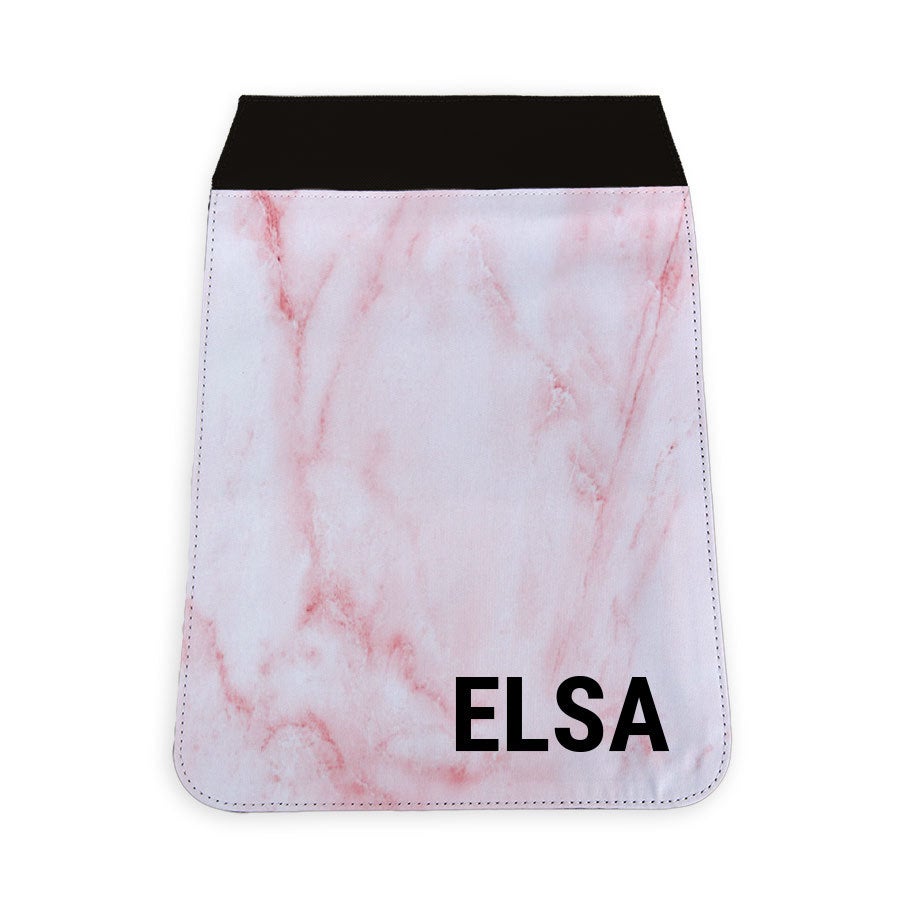 Ekstra deksel til veske, rosa marmormønster med navnet ELSA, trykt med valgfritt foto og/eller navn.