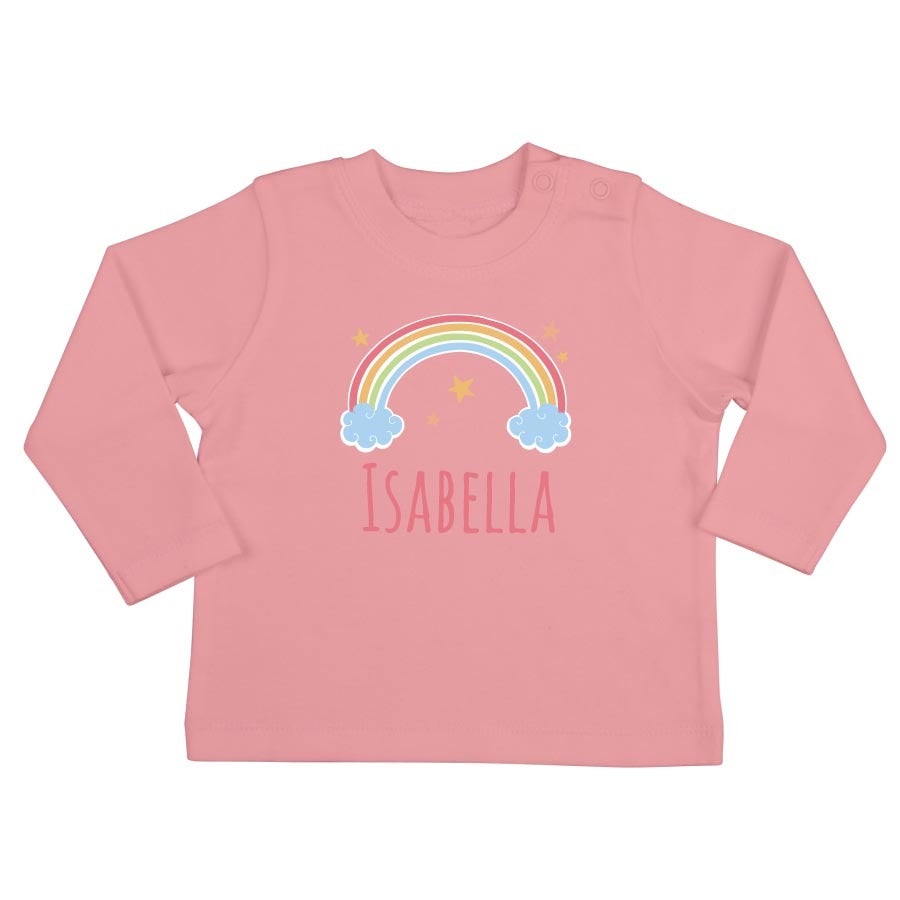 Camisa personalizada para bebé - Manga comprida - Rosa bebé - 50/56