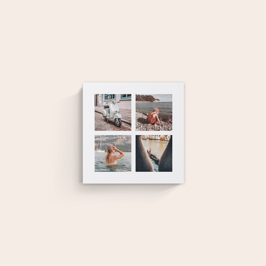 Personalised photo canvas A personalized photo canvas printed with a collage of four favorite photos.