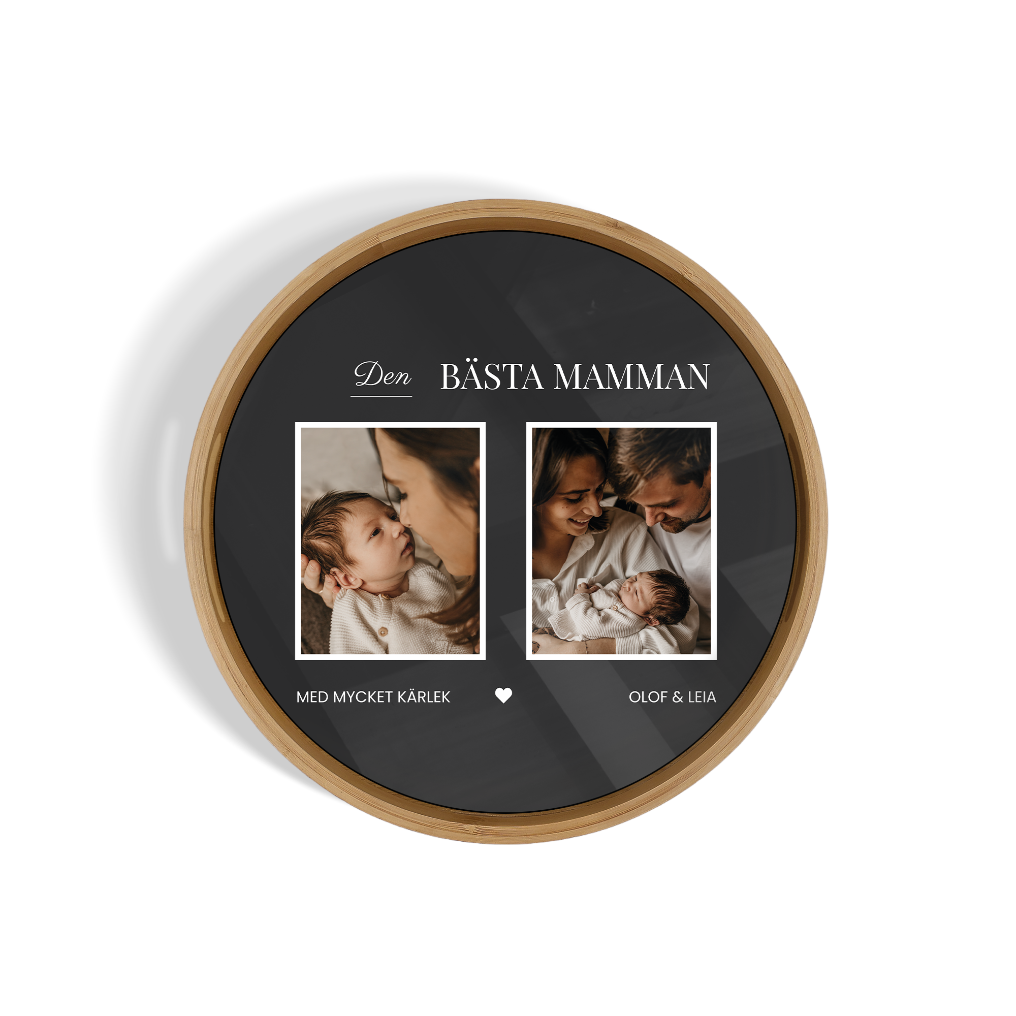 Personlig serveringsbricka rund