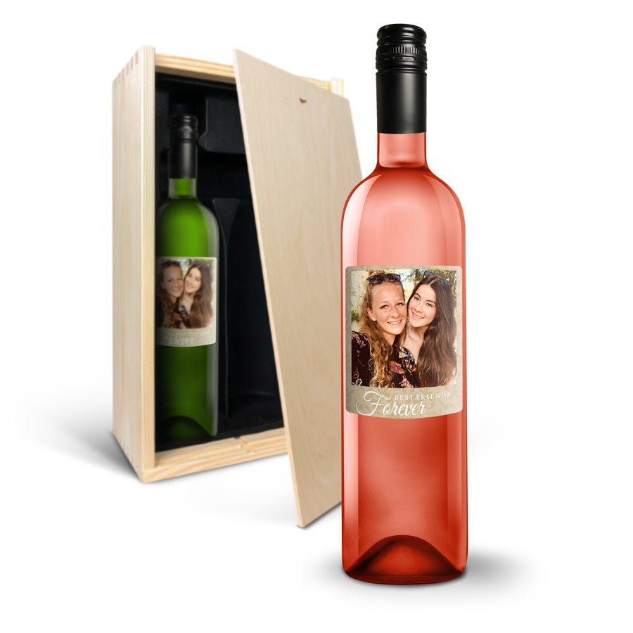 Wijnpakket met bedrukt etiket - Belvy - Wit en rose