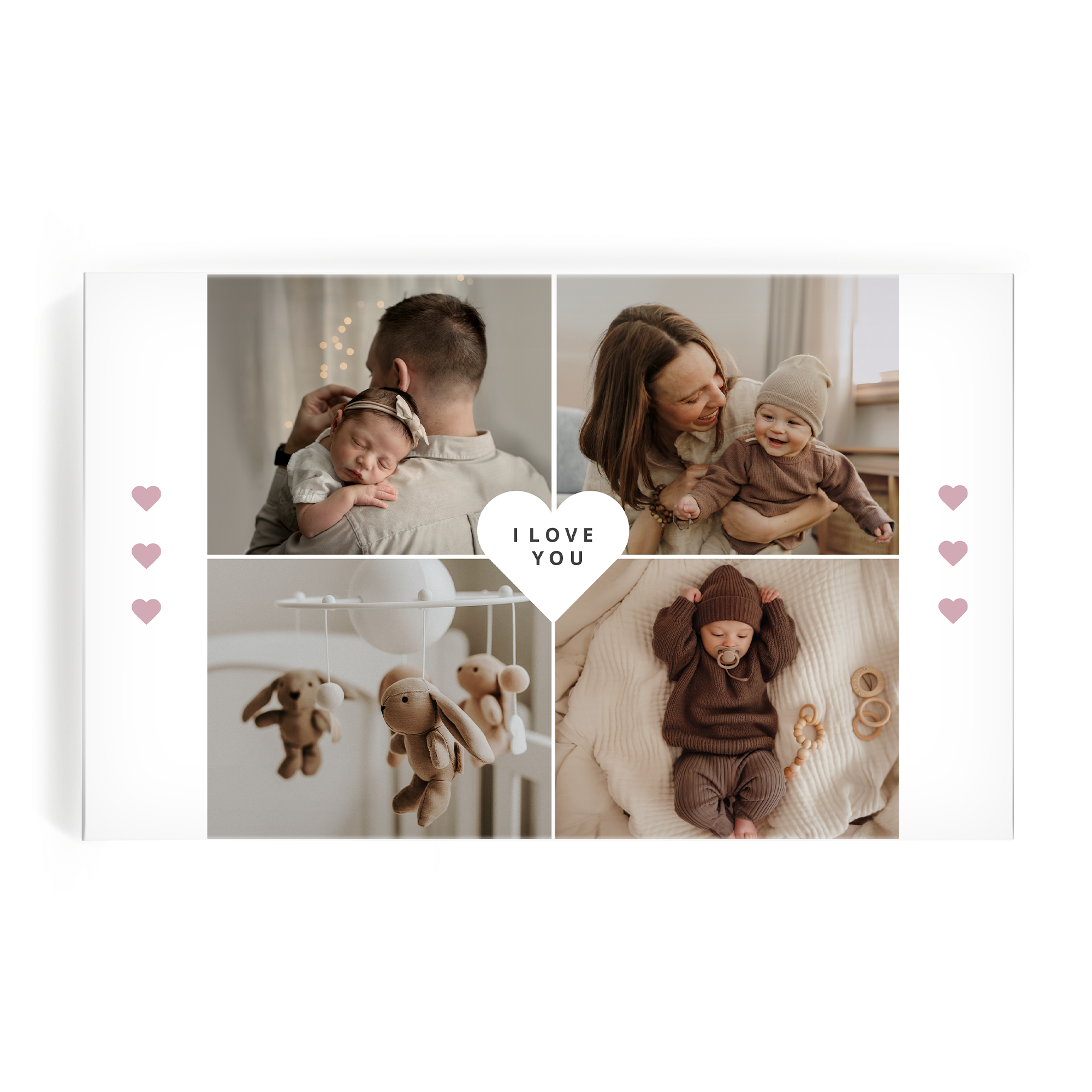 Bílá Twix dárková krabička se jménem a fotografií s designem srdíček a nápisem I love you