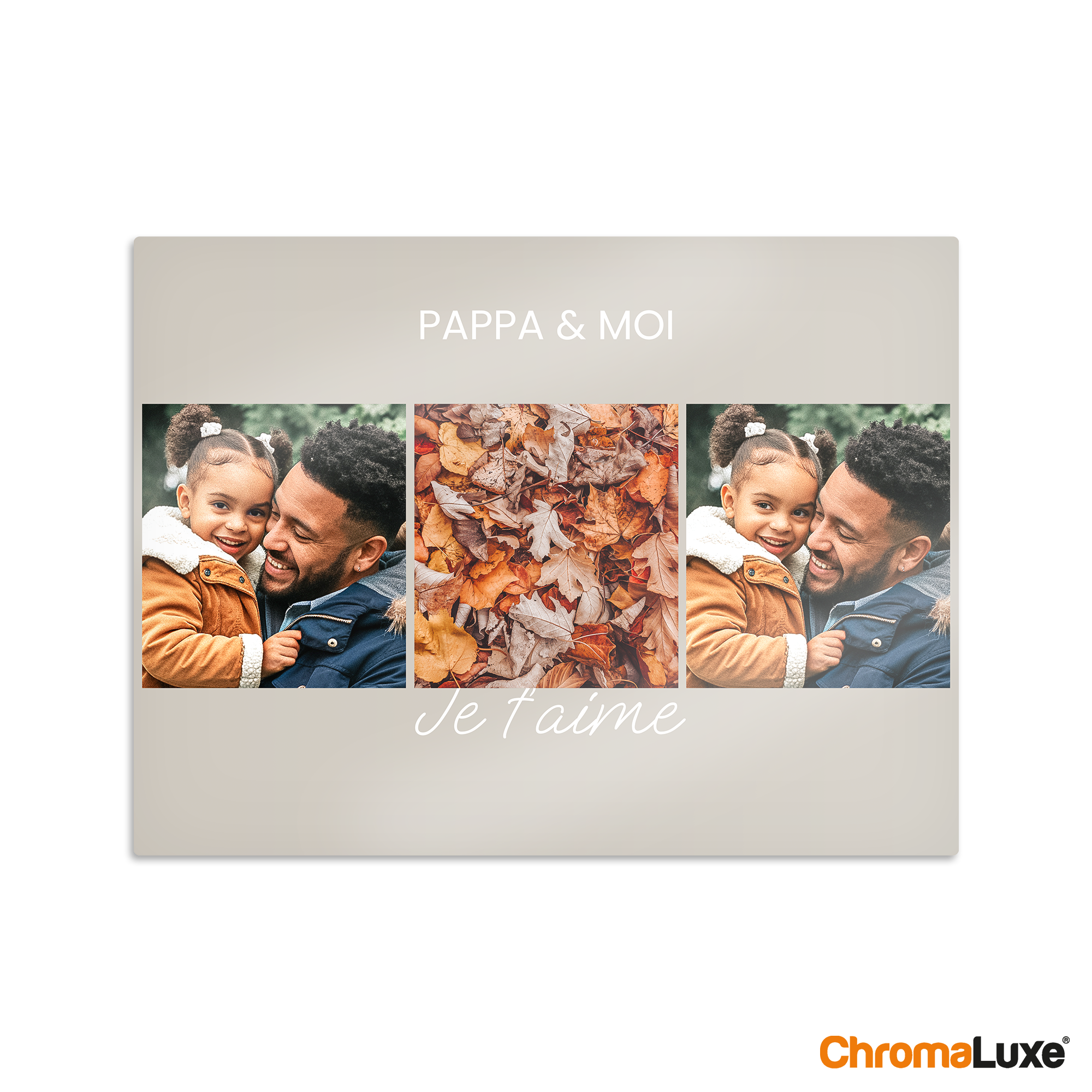 Instacollage aluminium personnalisé avec des photos imprimées et le texte Pappa & moi Je t'aime