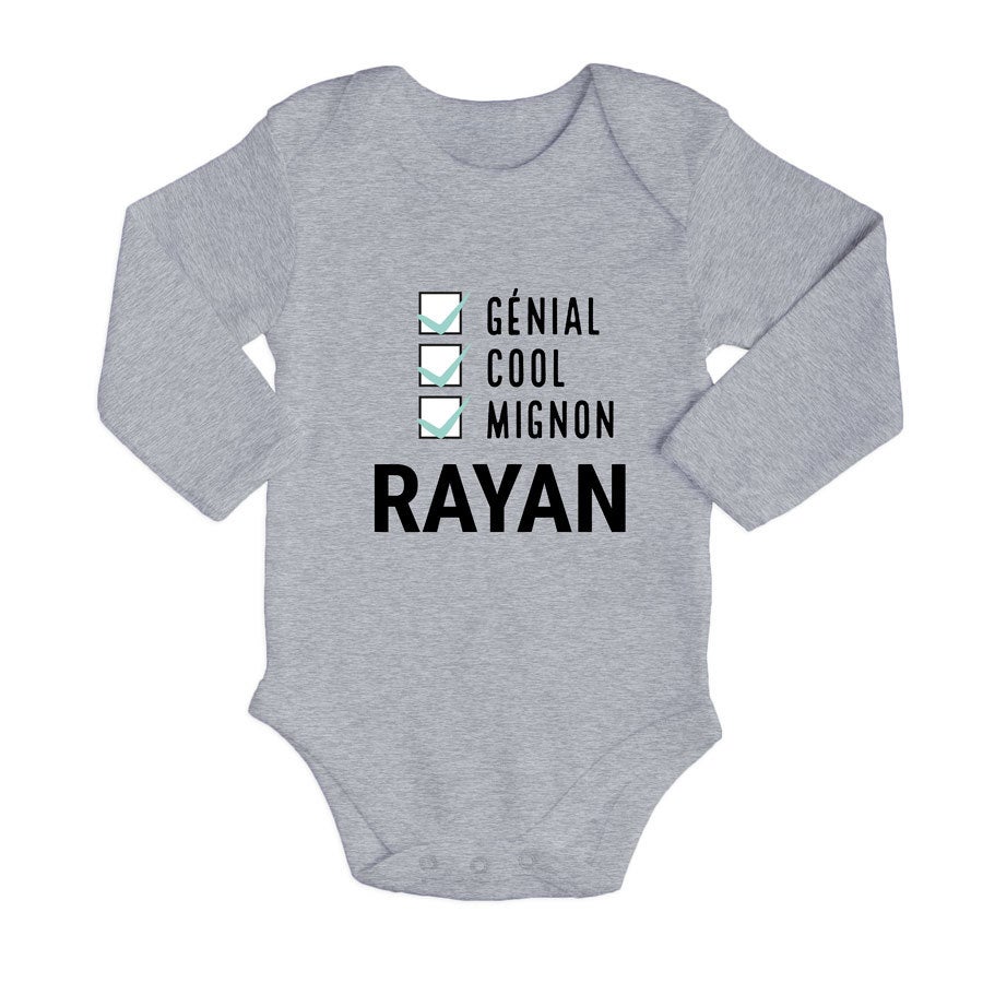 Body bébé personnalisé - Gris -  50/56