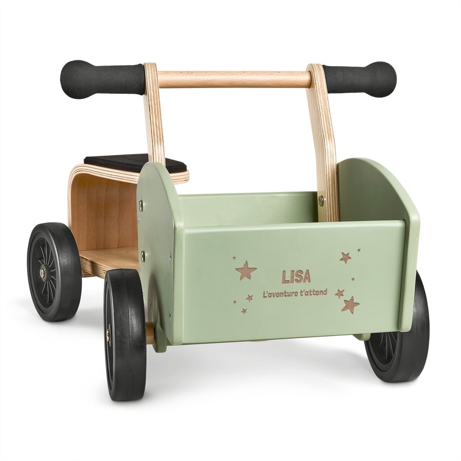 Vélo cargo en bois gravé Vélo cargo en bois gravé