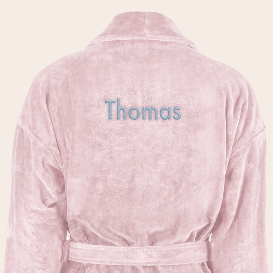 Badekåbe til mænd Luksus lyserød badekåbe med broderet navn "Thomas" på ryggen, med mulighed for at personliggøre navn