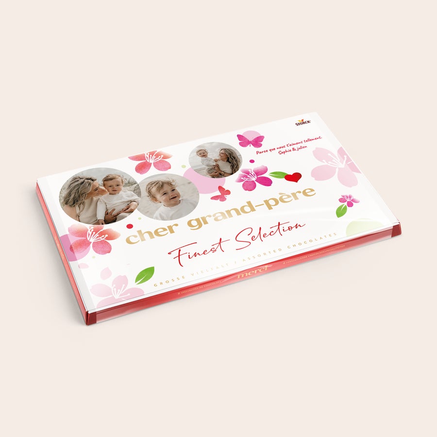 Chocolat Merci Finest Selection avec carte de vœux Mélange de chocolats Merci Finest Selection avec carte personnalisée - 400 grammes imprimé avec vos photos et message