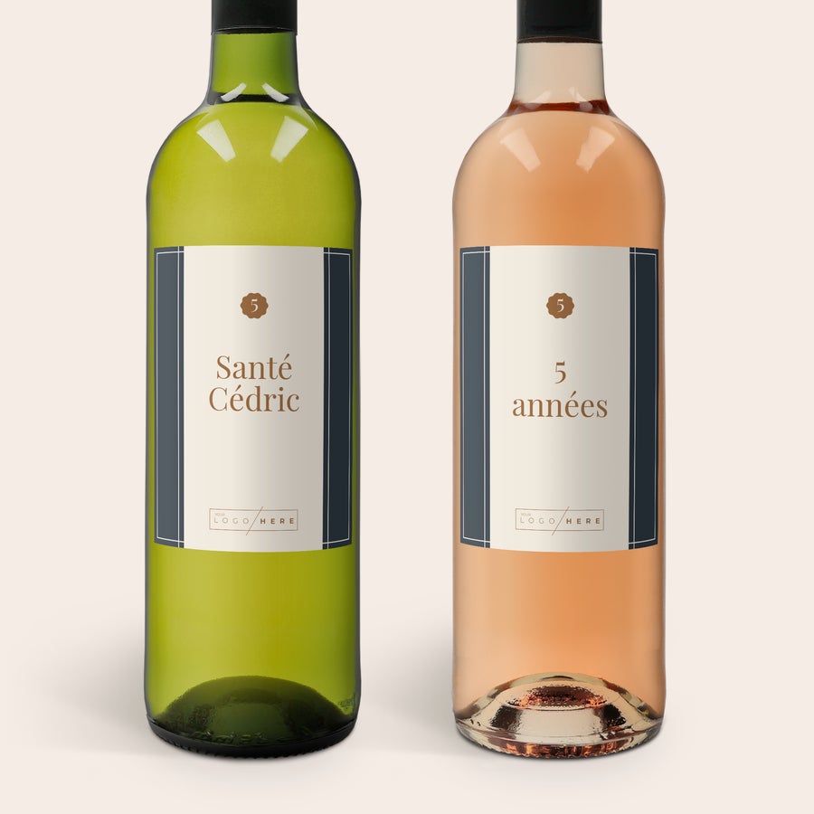 Coffret vin personnalisé - Belvy - Rouge, Blanc & Rosé Coffret de vin Belvy rosé et blanc avec étiquettes personnalisées Santé Cédric et 5 années imprimées