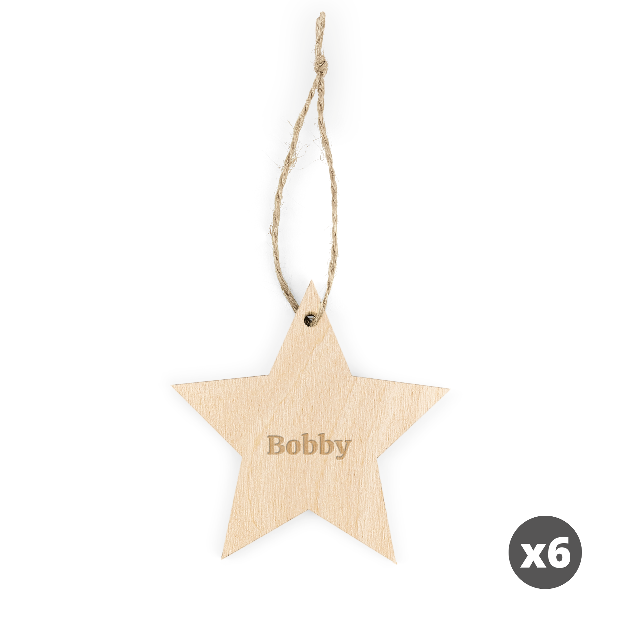 Decorațiuni de Crăciun personalizate - Lemn - Gravate - Stea - 6 buc
