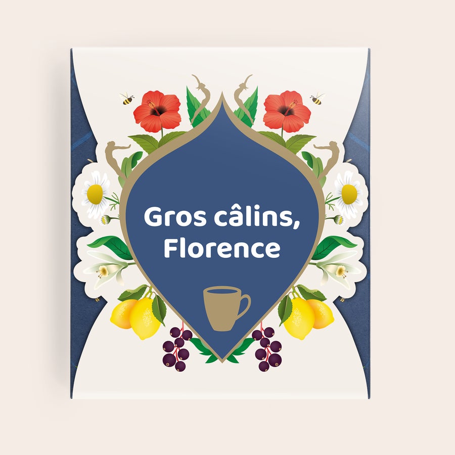 Thé Pukka personnalisé Coffret cadeau de thés Pukka personnalisé avec texte "Gros câlins, Florence" imprimé, tasse chaude avec leur nom dessus