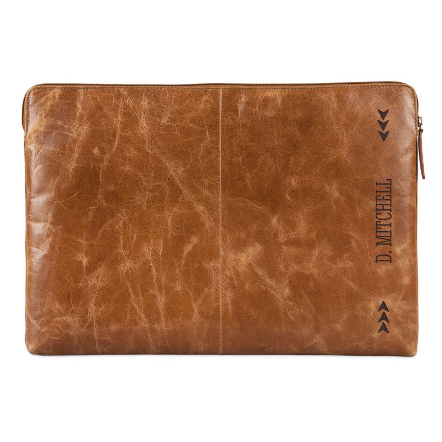 Engraved leather laptop sleeve