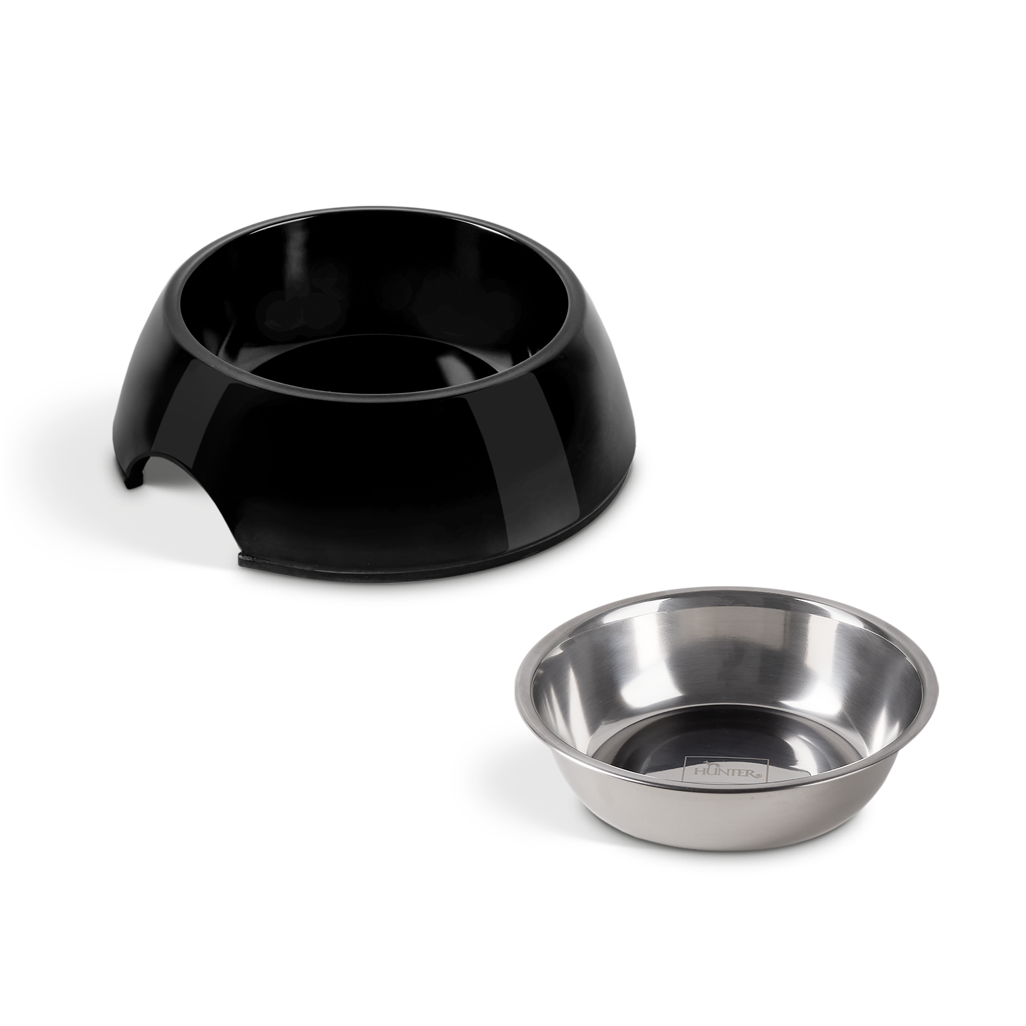 Bacia de alimentação super bonita do gato com tigela preta de melamina e tigela de aço inoxidável removível para personalizar com nome.