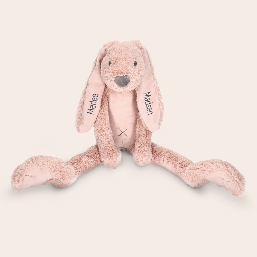 Rabbit Richie Bamse med navn - Kanin Blød kanin bamse med navn, "Merlee" og "Madsen" broderet på ørerne, en personlig gave