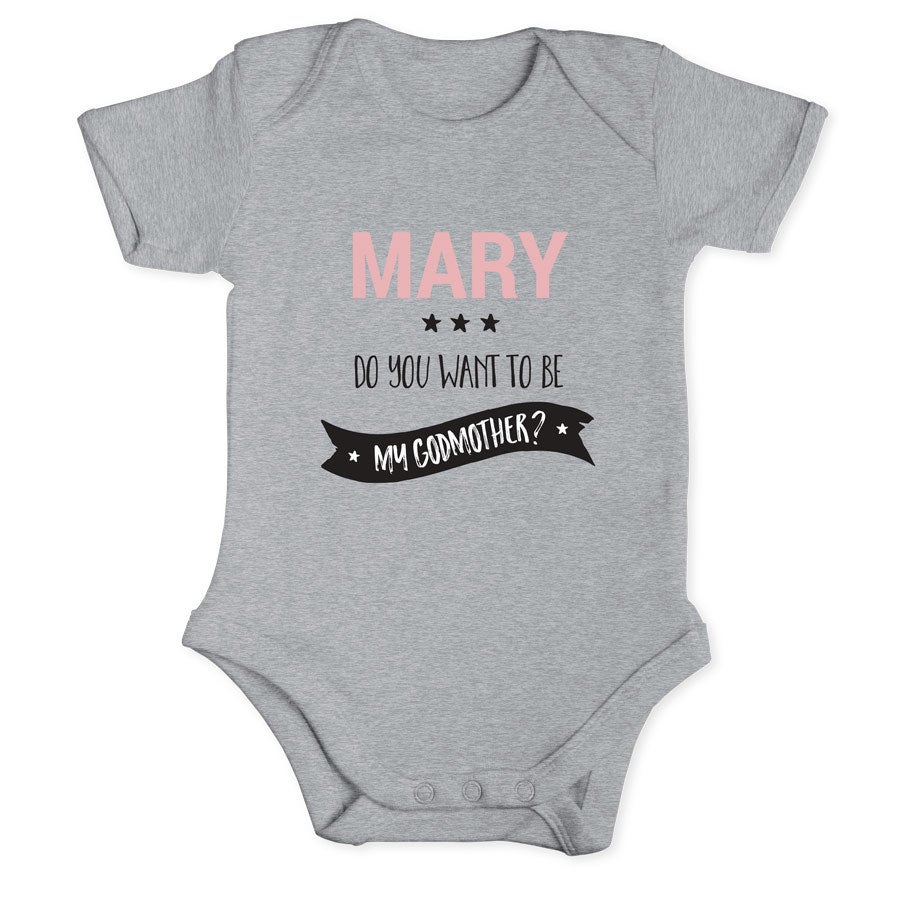 Czy będziesz moją matką chrzestną - Personalizowane Body niemowlęce - szare - 50/56