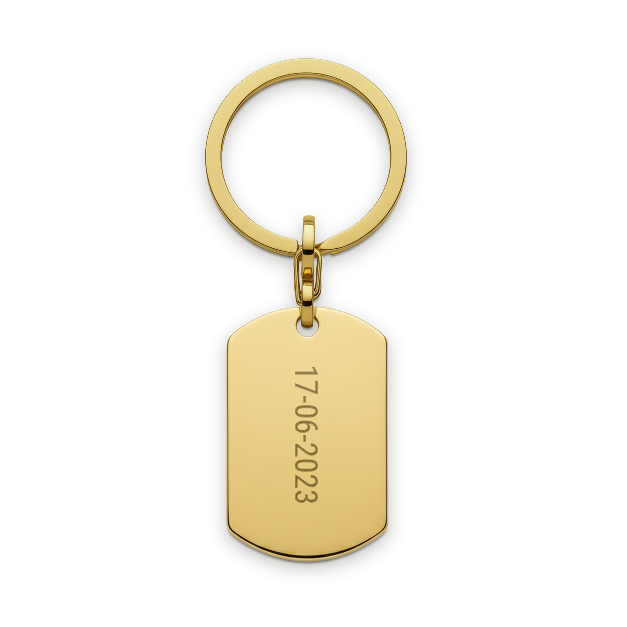 Schlüsselanhänger mit Gravur- Hundemarke - Gold, personalisiert mit Datum 17-06-2023
