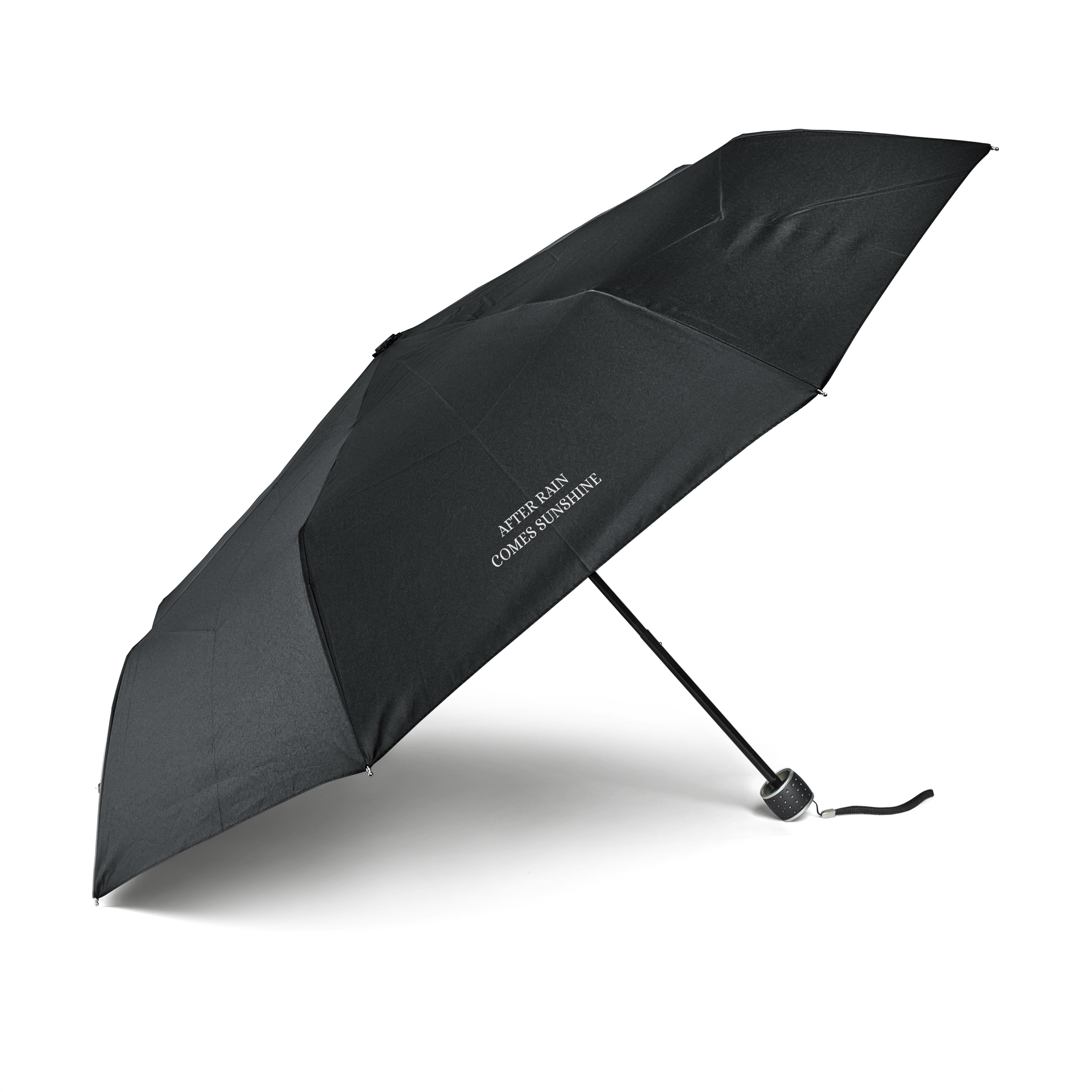 Parapluie de poche noir imprimé avec votre design Bravez la pluie avec ce parapluie de poche imprimé avec votre propre design