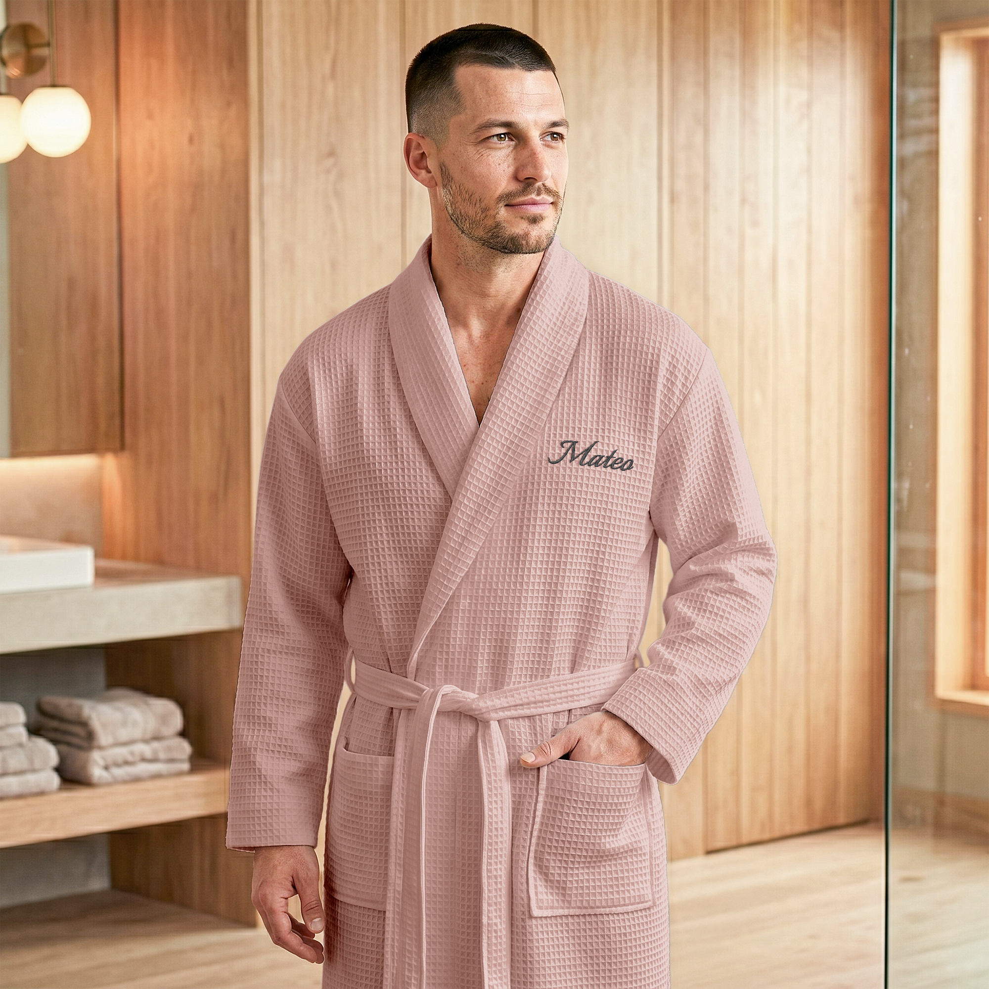 Personalisierter Waffel-Bademantel Herren