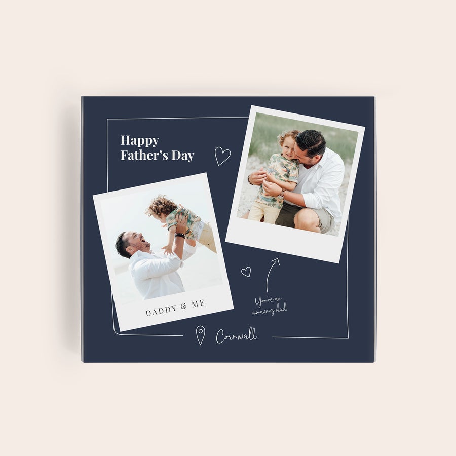Praline Milka Ziua Tatălui Cutie cadou personalizată Milka pentru Ziua Tatălui, imprimată cu două fotografii și texte "Happy Father's Day" și "Daddy & Me".